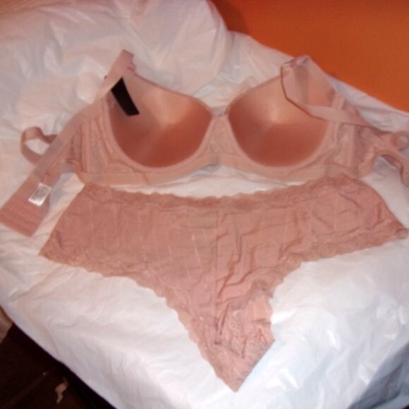Youmita Nude Jacquard Print 40DD Bra/2X Hipster Set NWT - Picture 10 of 14